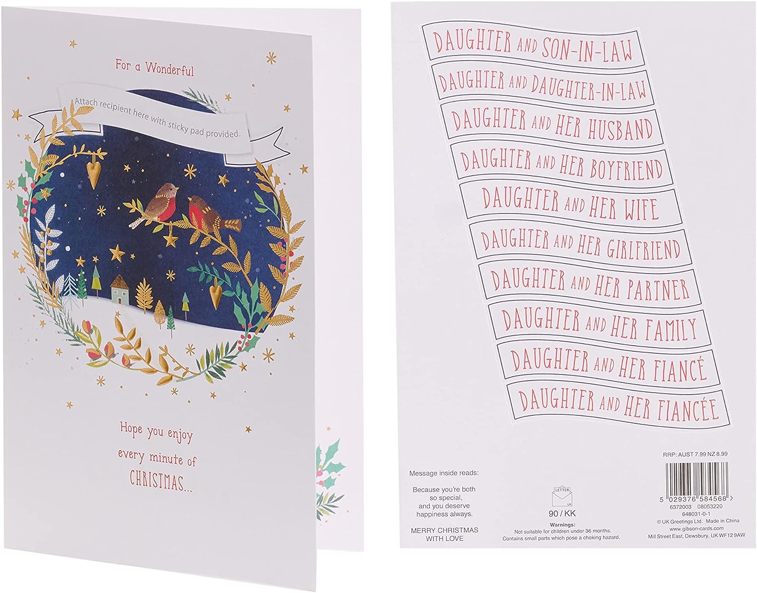 Colorful UK Greetings Christmas greeting card for daughter featuring festive holiday designs and heartfelt message inside.