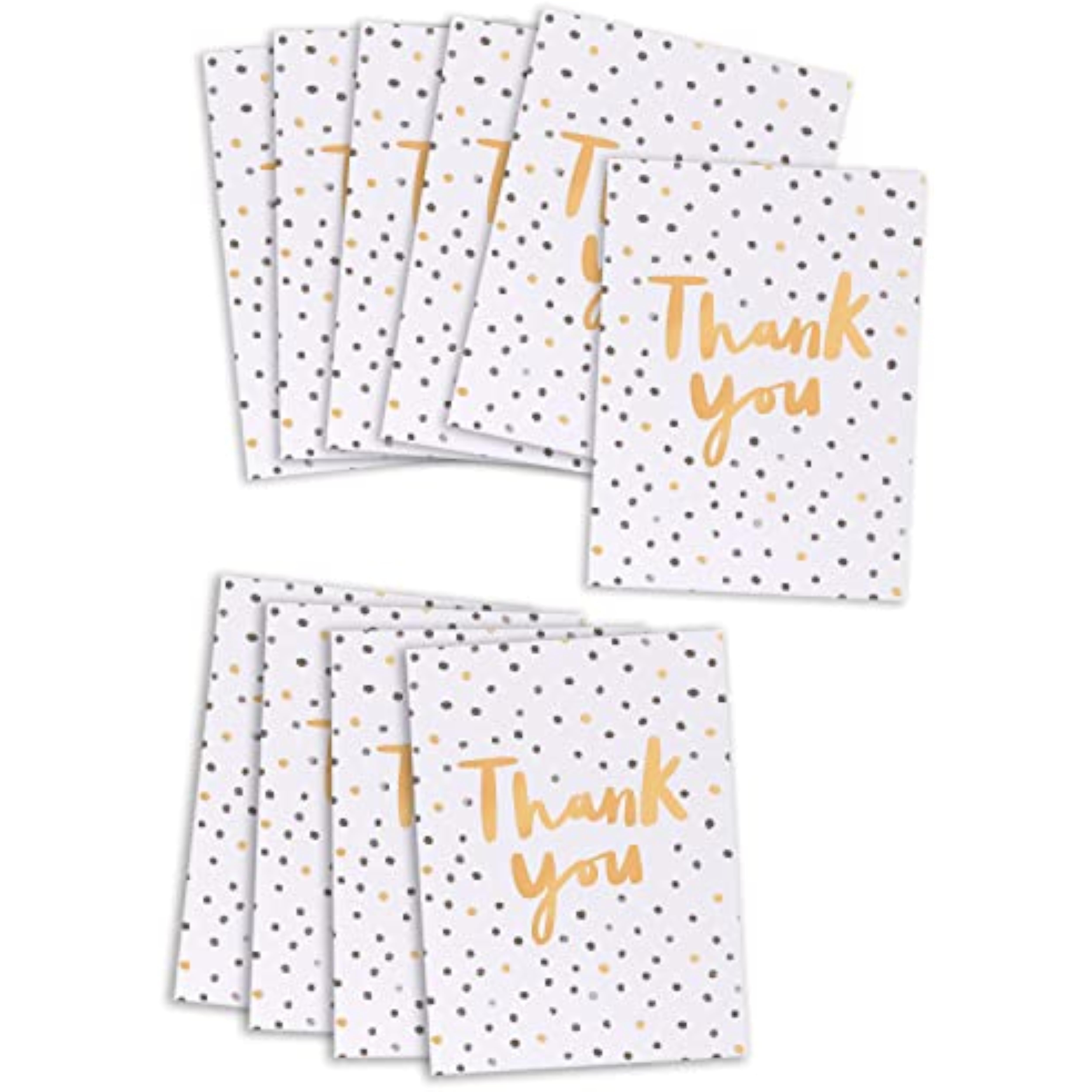 Set of 10 black and gold spotty thank you greeting cards by UK Greetings, featuring elegant and stylish designs.