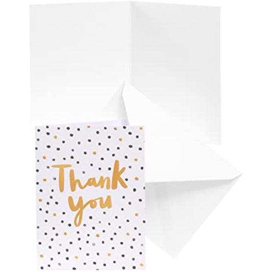 Set of 10 black and gold spotty thank you greeting cards by UK Greetings, featuring elegant design and high-quality paper.