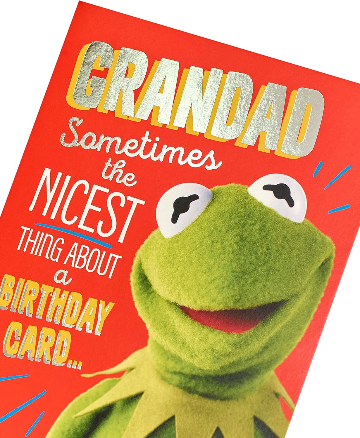 Muppets Kermit Grandad birthday greeting card by UK Greetings featuring Kermit the Frog with festive design.