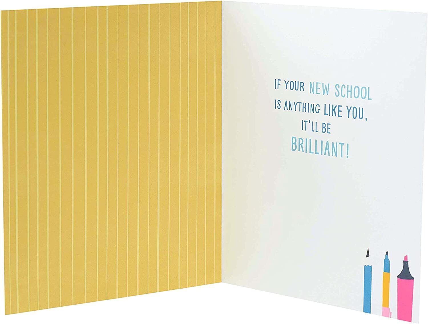 Colorful Neon Pencils New School Good Luck greeting card from UK Greetings with vibrant pencil illustrations.
