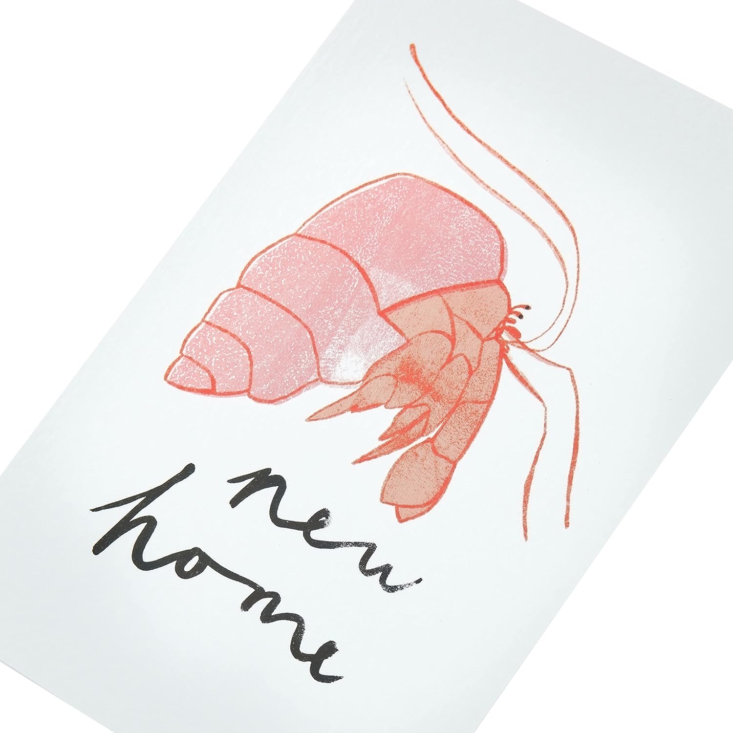 Close-up of a New Home Crab greeting card by UK Greetings featuring colorful crab illustration on a white background.