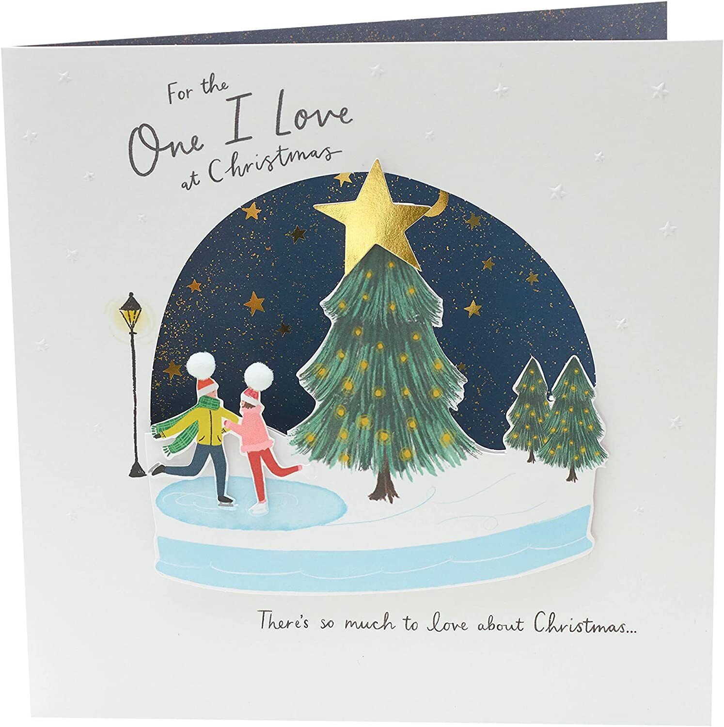 Christmas greeting card featuring a snow globe romantic design by UK Greetings, with festive holiday imagery and heartfelt message.