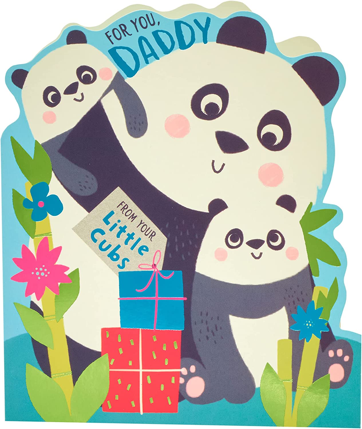 Panda Father's Day greeting card from kids, UK Greetings, featuring a cute panda illustration and heartfelt message inside.