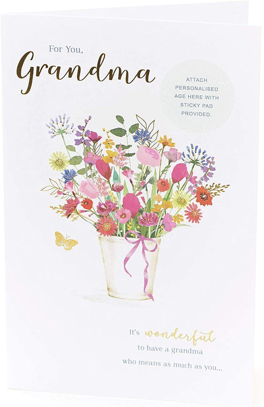 Personalized Grandma milestone birthday greeting card with cheerful design from UK Greetings, featuring heartfelt message for special occasions.