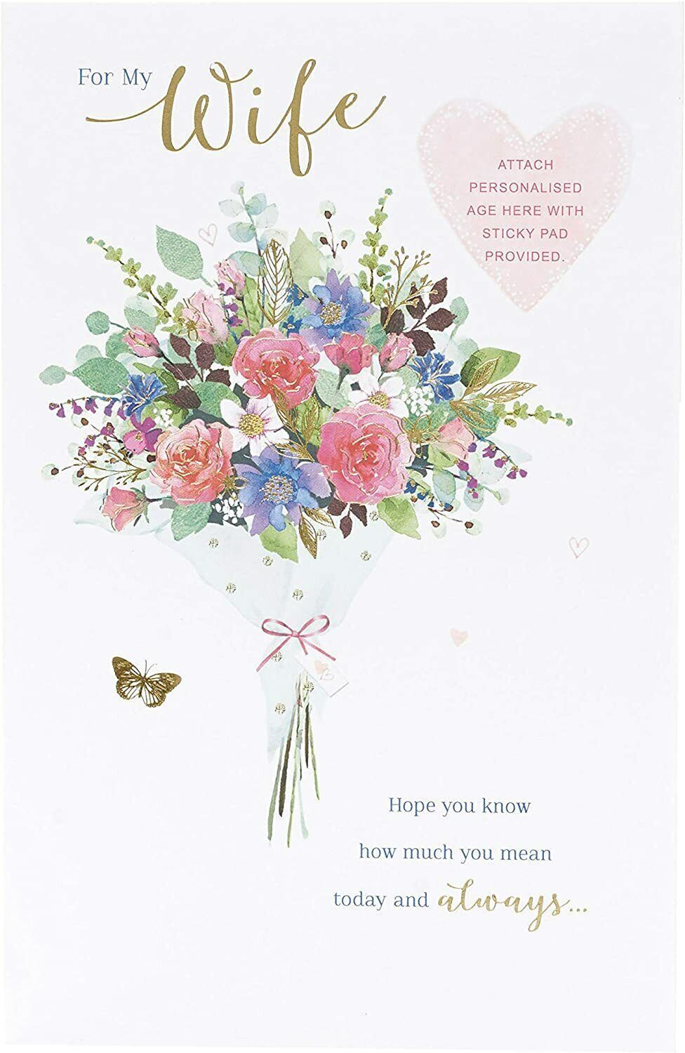Personalized Wife Milestone Birthday Card from UK Greetings featuring colorful floral design and heartfelt message.