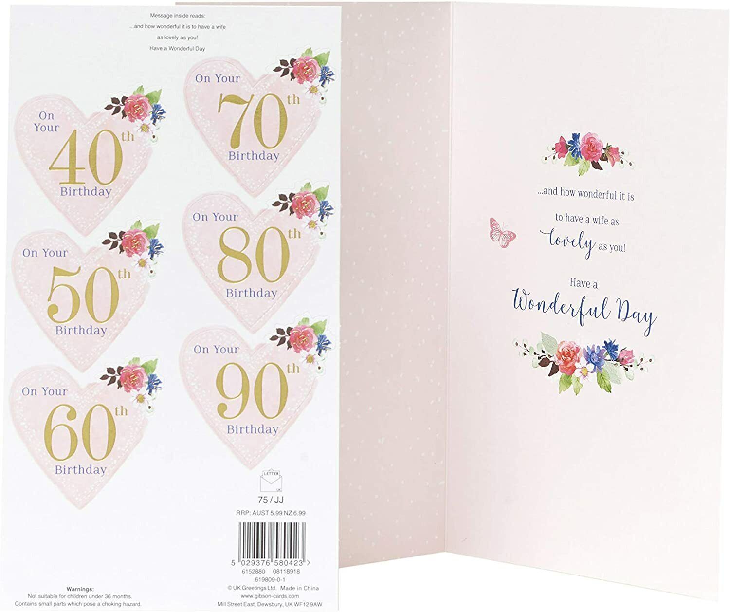 Personalized Wife Milestone Birthday Card from UK Greetings, featuring decorative design and space for custom message.