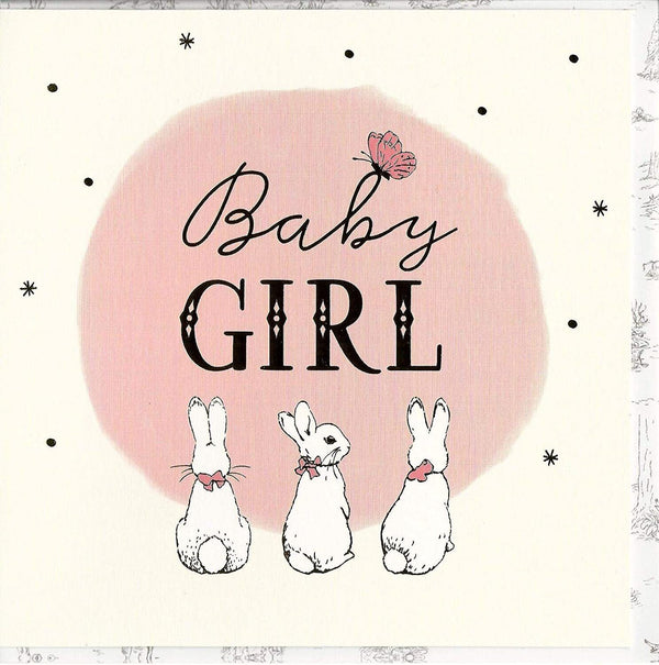 Peter Rabbit baby girl greeting card by UK Greetings featuring adorable illustration for special occasions