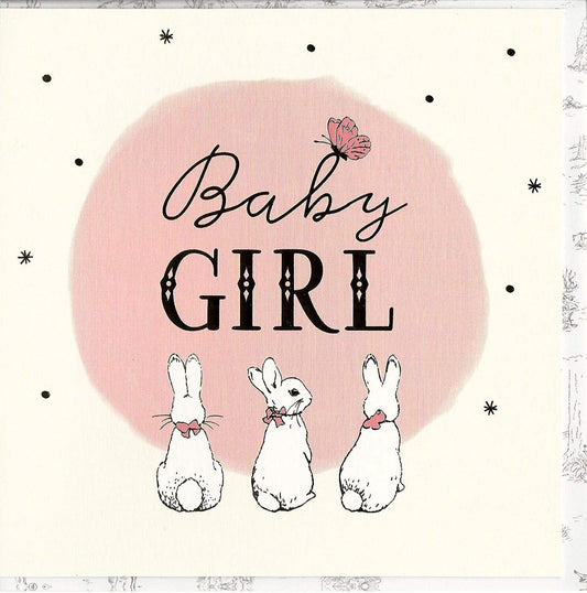 Peter Rabbit baby girl greeting card by UK Greetings featuring adorable illustration for special occasions