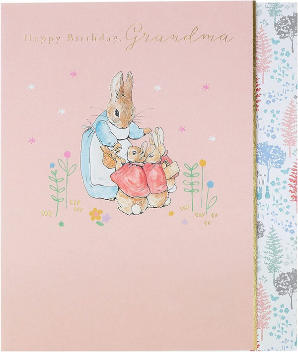 Peter Rabbit Grandma birthday greeting card by UK Greetings featuring a charming illustration of Peter Rabbit for special occasions.