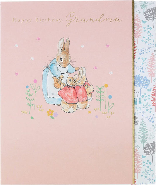 Peter Rabbit Grandma birthday greeting card by UK Greetings featuring a charming illustration of Peter Rabbit for special occasions.