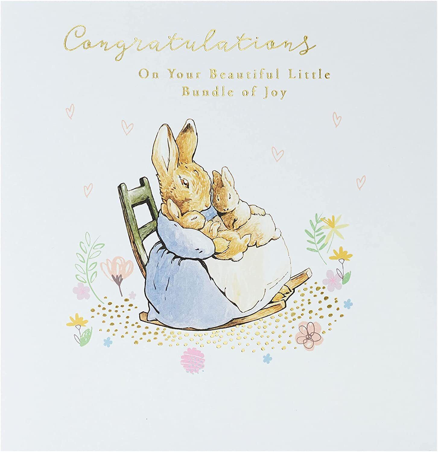 Peter Rabbit new baby congratulations greeting card by UK Greetings featuring adorable illustration of Peter Rabbit for new arrival.