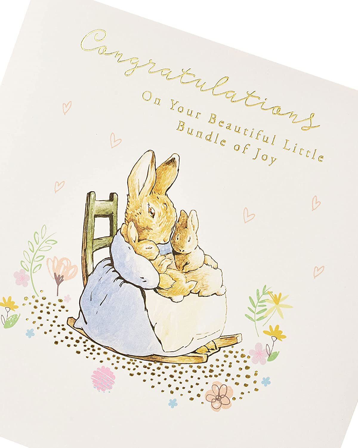Peter Rabbit new baby congratulations greeting card by UK Greetings featuring adorable illustrated bunny design.