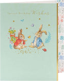 Peter Rabbit birthday greeting card by UK Greetings featuring colorful illustrations and special birthday wishes on the front.