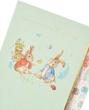 Peter Rabbit birthday greeting card by UK Greetings featuring colorful illustrations and special birthday wishes.