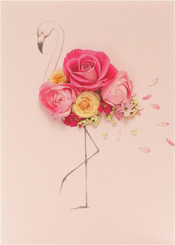 Pink floral flamingo greeting card featuring a colorful flamingo design, perfect for birthday celebrations.