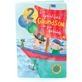 Pirate-themed 2nd birthday greeting card for grandson by UK Greetings, featuring colorful pirate imagery and playful design.