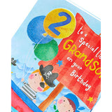 Pirate-themed 2nd birthday greeting card for grandson from UK Greetings, featuring colorful pirate illustrations and festive design.