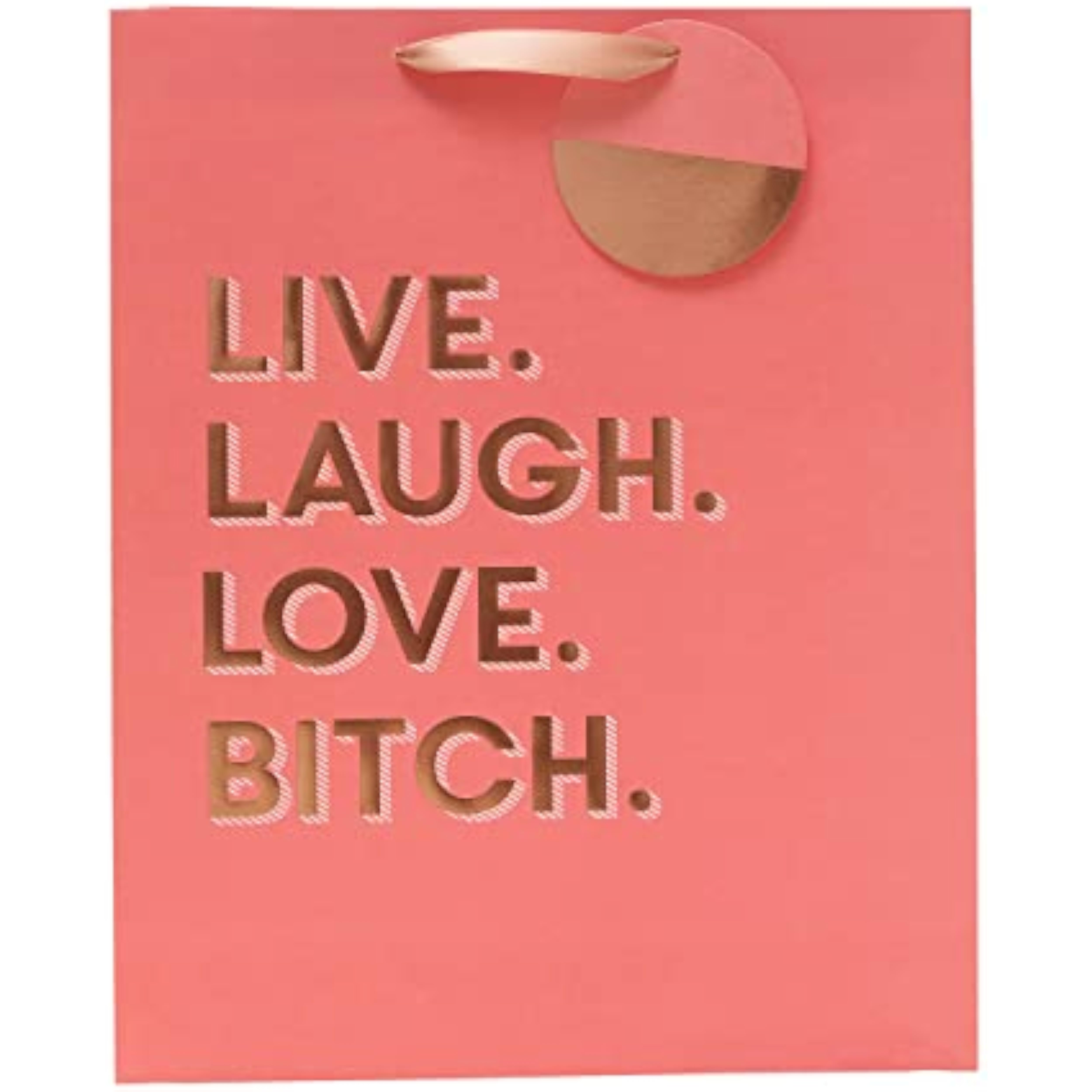Large funny gift bag with "Live Laugh Love" quote, designed for greeting cards, by UK Greetings, featuring colorful, playful artwork.