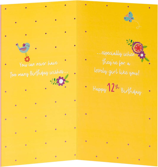 Pretty Flower 12th Birthday Girl greeting card with colorful floral design, suitable for celebrating a girl's 12th birthday.