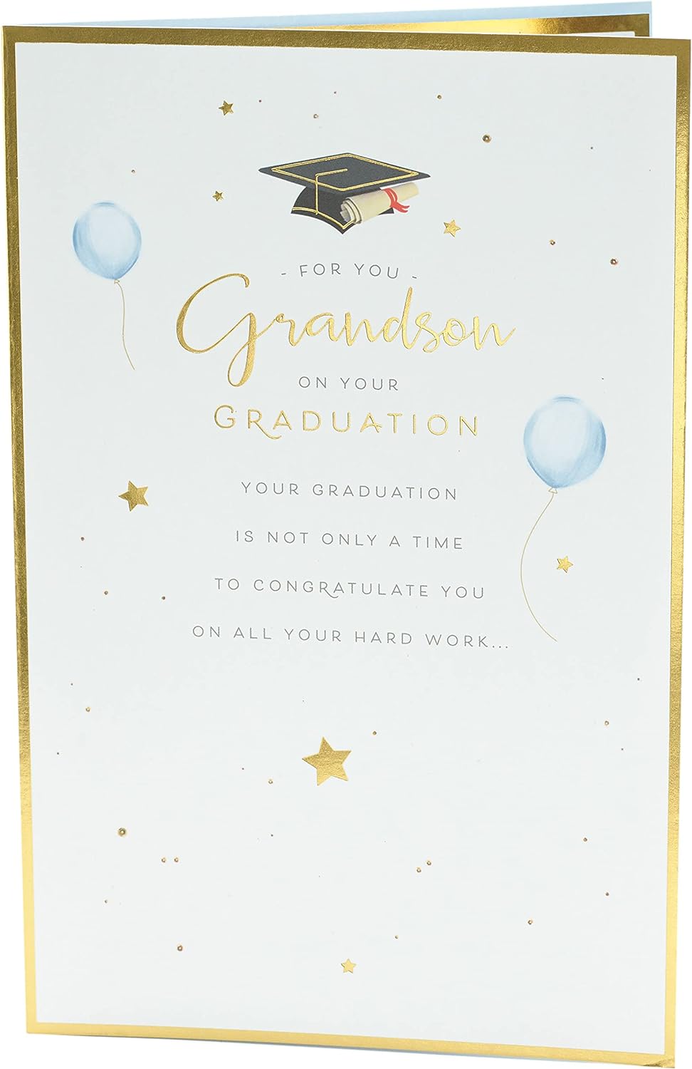 Proud Grandson graduation greeting card from UK Greetings with congratulatory message and festive design.