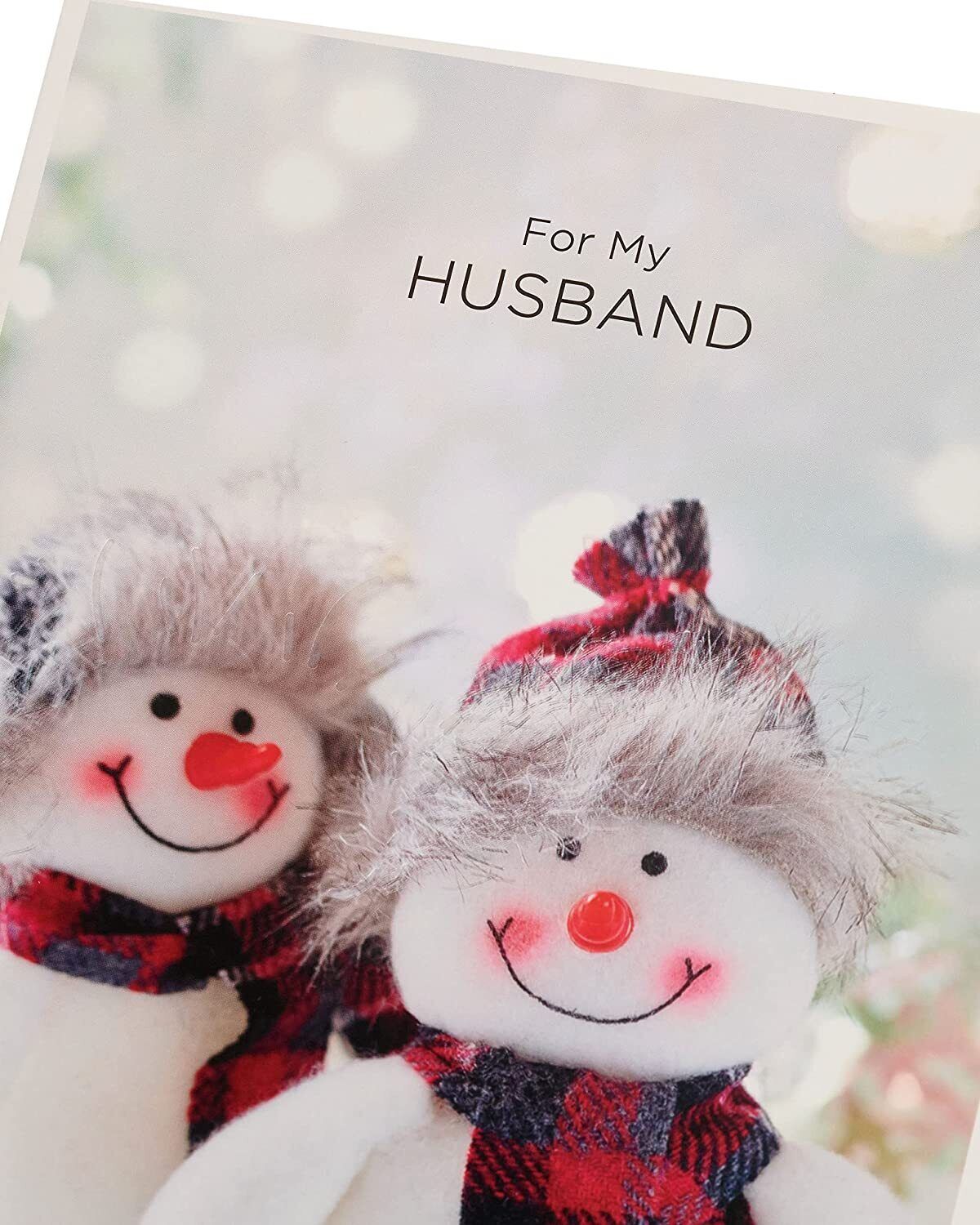 Quirky Snow Couple Tartan Christmas Greeting Card for Husband by UK Greetings with festive winter design and holiday message
