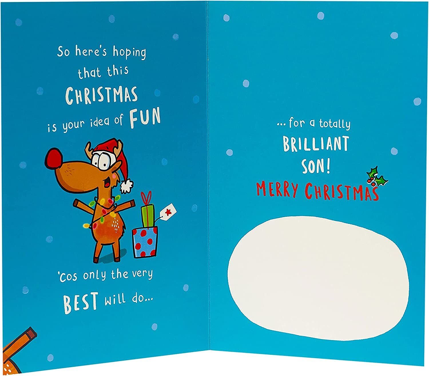 Reindeer funny Christmas greeting card by UK Greetings featuring humorous holiday message and festive design.