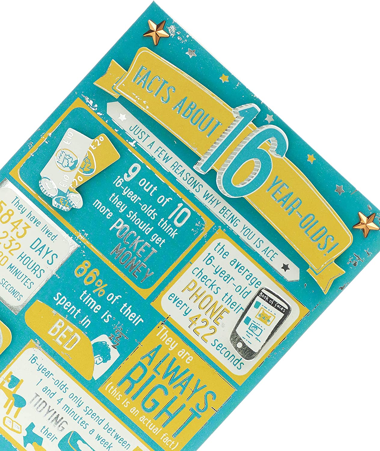 Relatable Facts 16th birthday greeting card for boys from UK Greetings with fun, colorful birthday message design