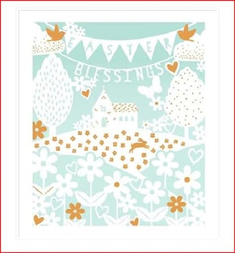 Religious Church Easter Blessings greeting card with floral design, by UK Greetings, featuring religious symbols and uplifting message.