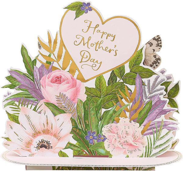 Greeting card featuring RHS 150cm plant support stand illustration, UK Greetings design with floral and gardening theme.
