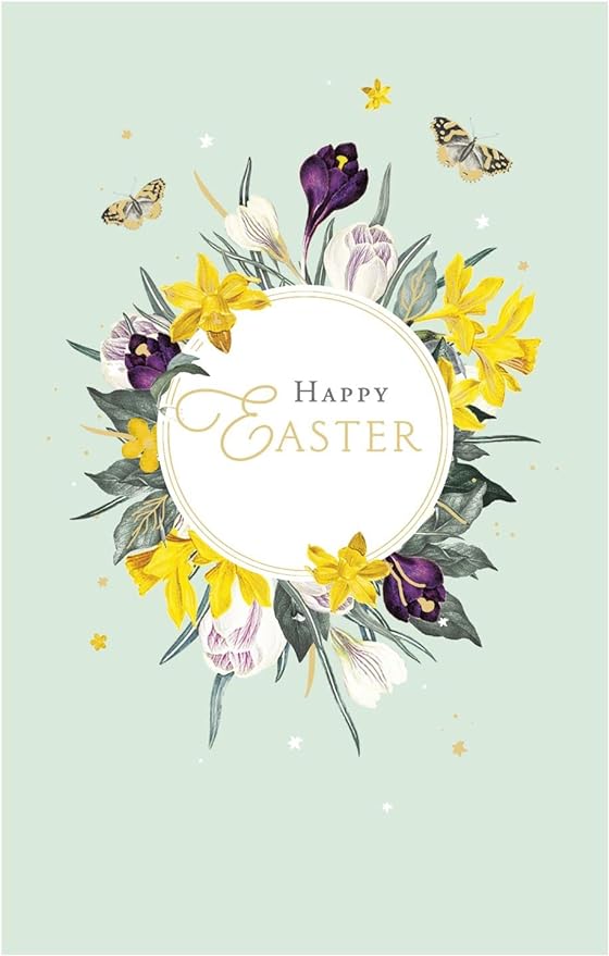 UK Greetings RHS Happy Easter floral greeting card with colorful Easter flowers and festive design.