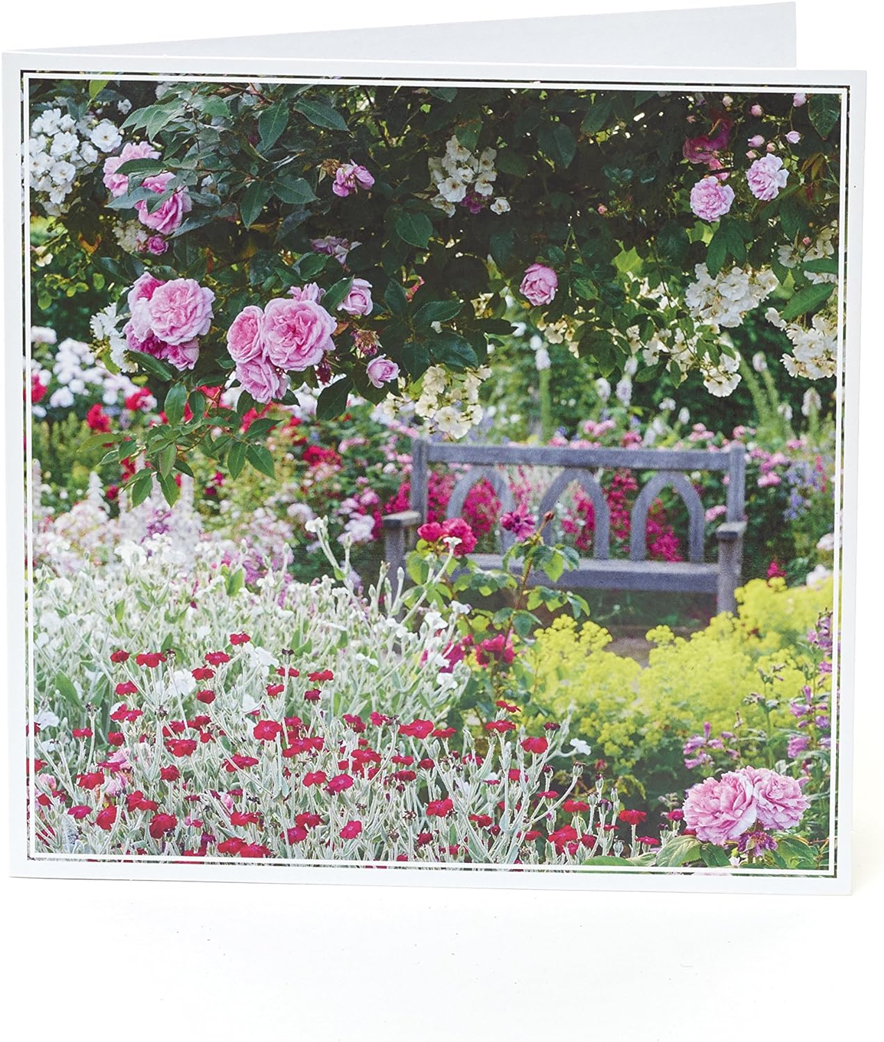 UK Greetings RHS Pretty Garden greeting card with colorful floral design and blank inside for personalized messages.