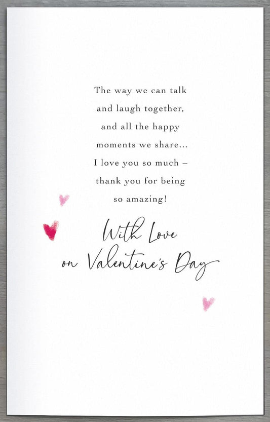 Riverside couple walking greeting card for partner by UK Greetings, featuring romantic illustration for Valentine's Day.