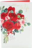 Romantic greeting card for wife with love message, UK Greetings Valentine's Day card, featuring floral and heart designs.