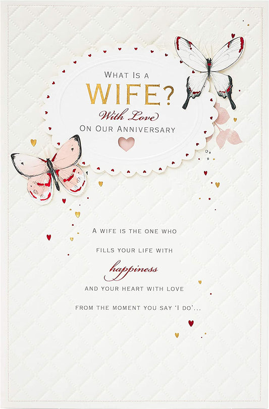 Romantic gold foil wife anniversary greeting card by UK Greetings with elegant design and heartfelt message.