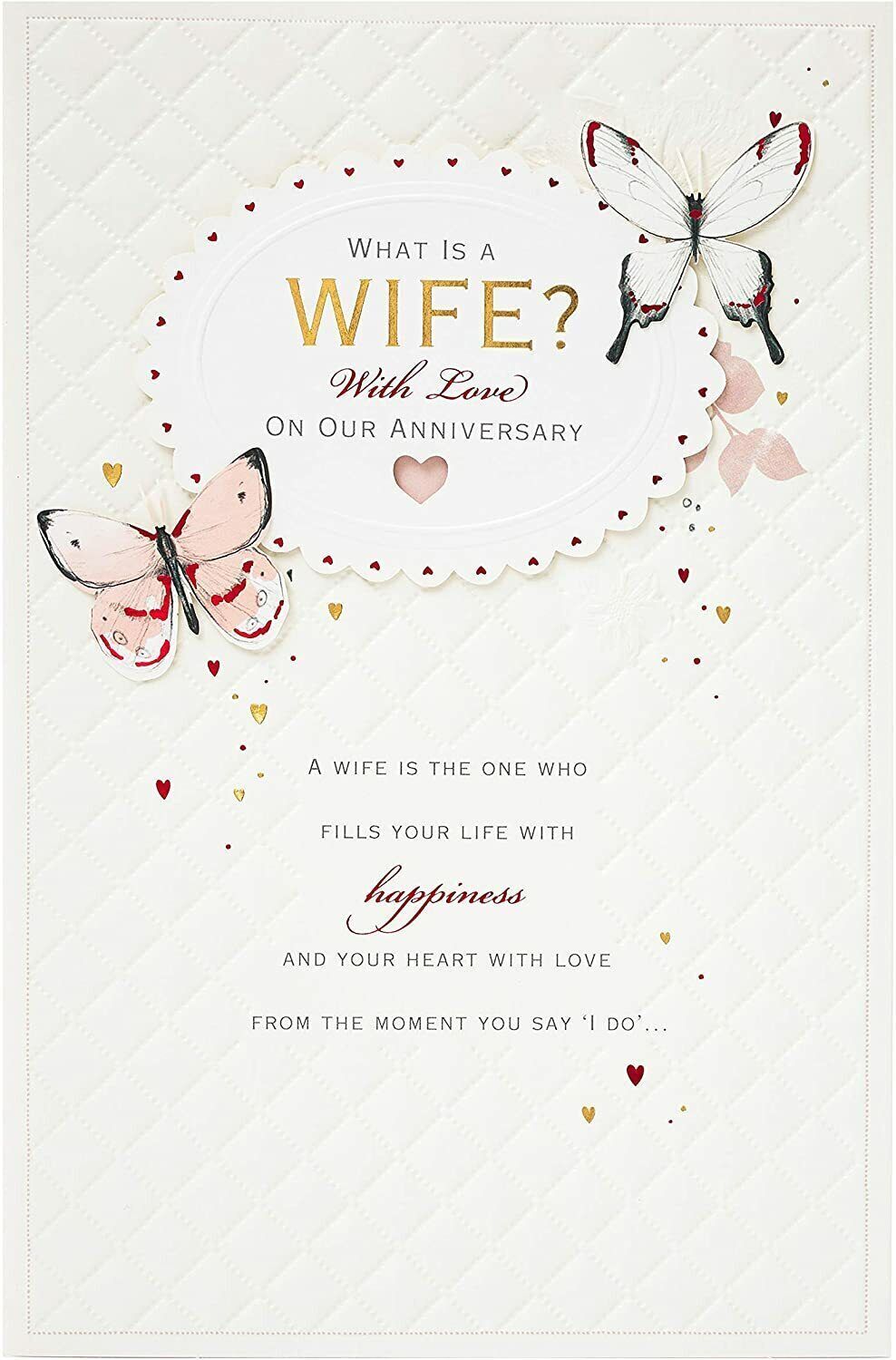 Romantic gold foil wife anniversary greeting card with elegant design from UK Greetings, featuring heartfelt message for special occasion.
