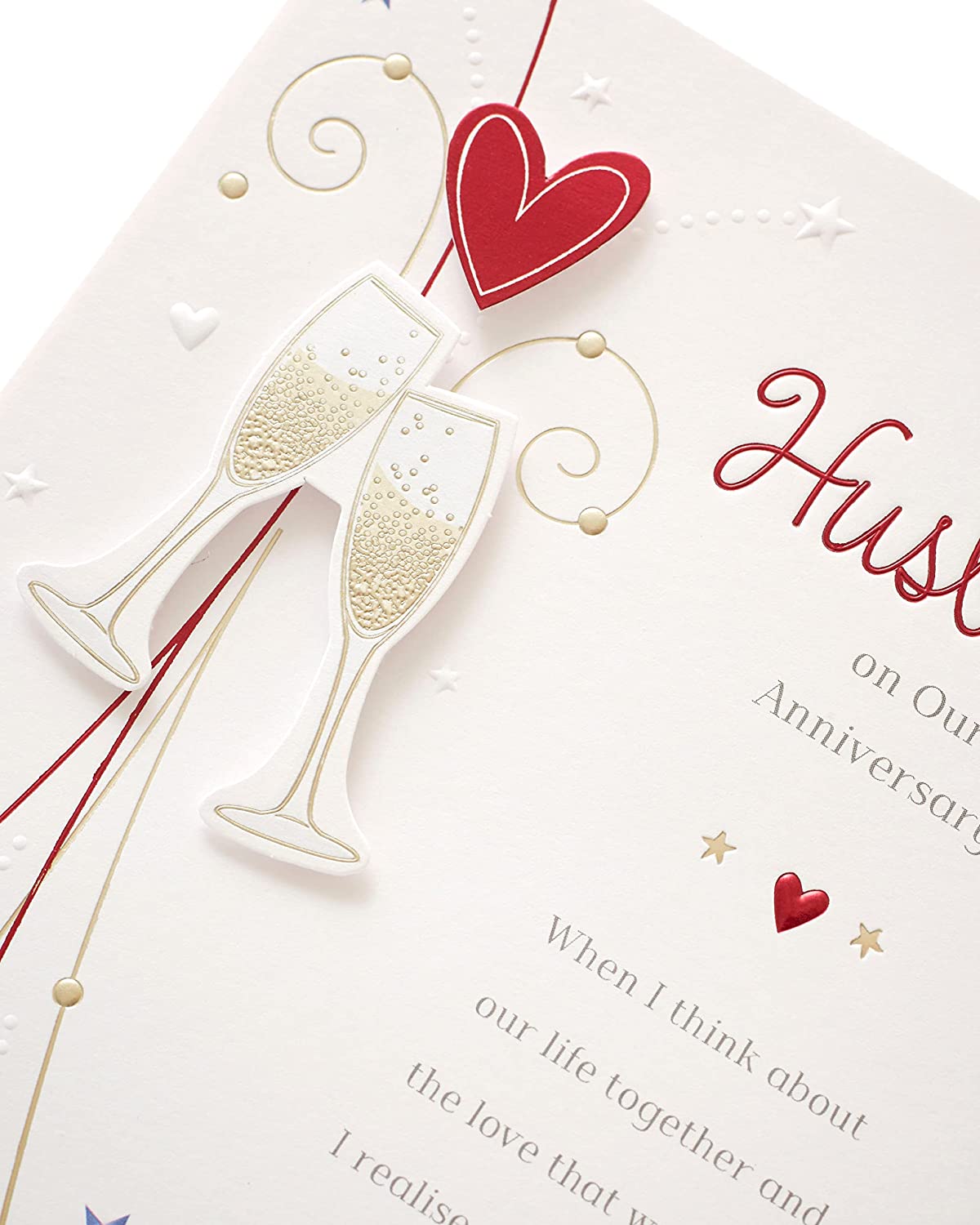 Romantic husband anniversary greeting card from UK Greetings featuring heartfelt message and elegant design.