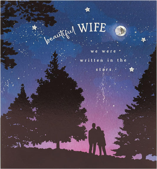 Romantic Starlit Design Wife Valentine's Day Greeting Card by UK Greetings featuring a starry night motif and heartfelt message.