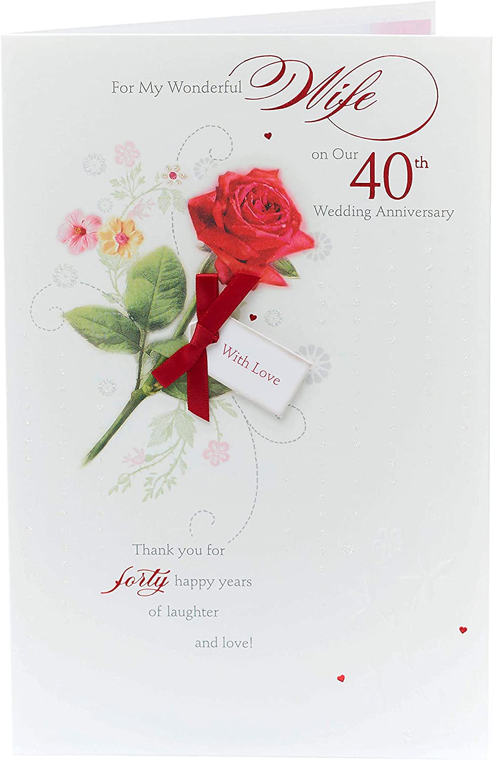 Red rose romance greeting card for wife, celebrating Ruby Anniversary, with elegant floral design by UK Greetings.