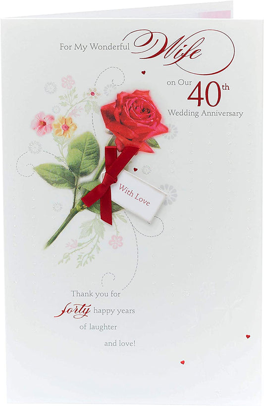 Red rose romance greeting card for wife, celebrating Ruby Anniversary, with elegant floral design by UK Greetings.
