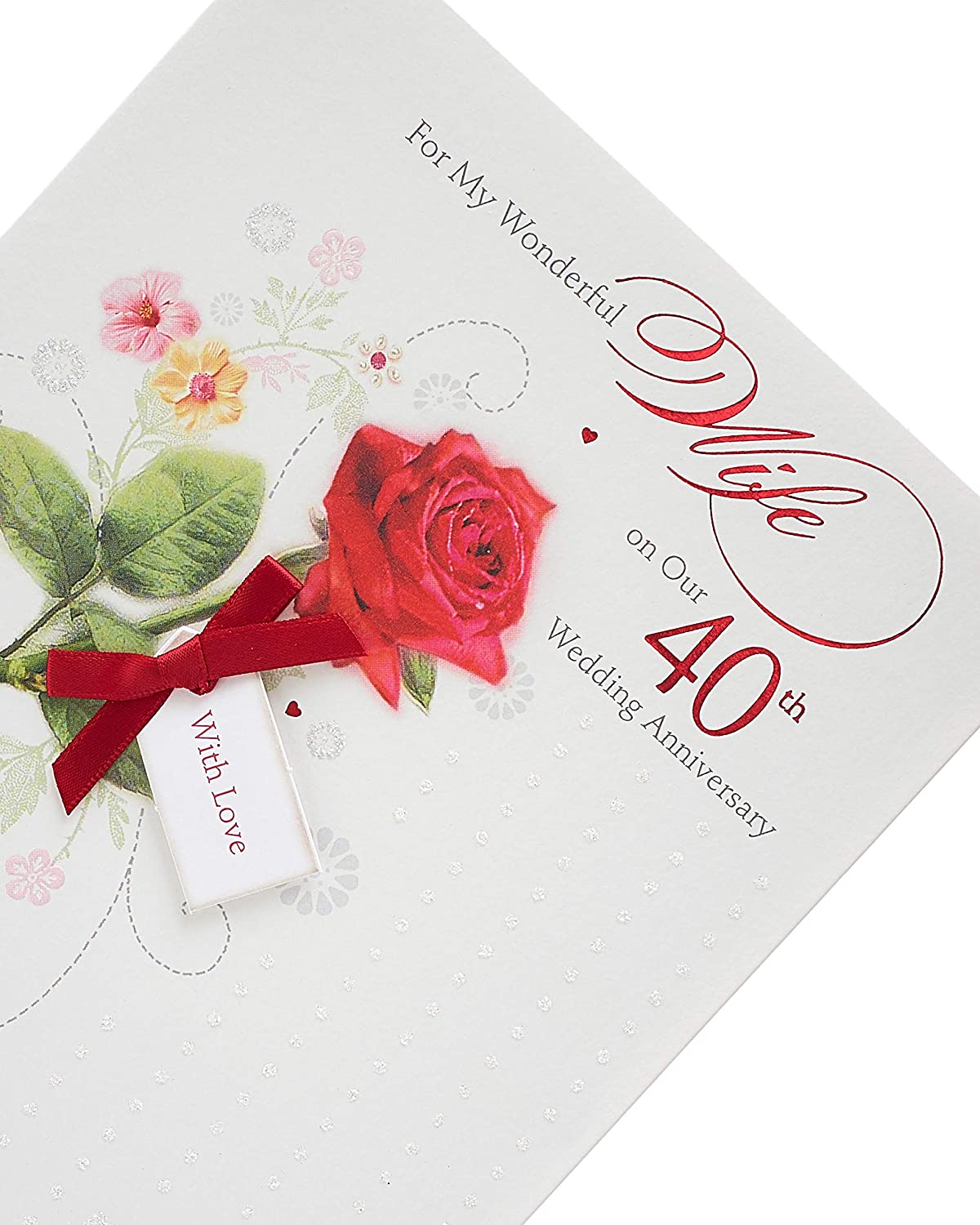 Red greeting card featuring a romantic red rose design for a Ruby Anniversary Wife, from UK Greetings.