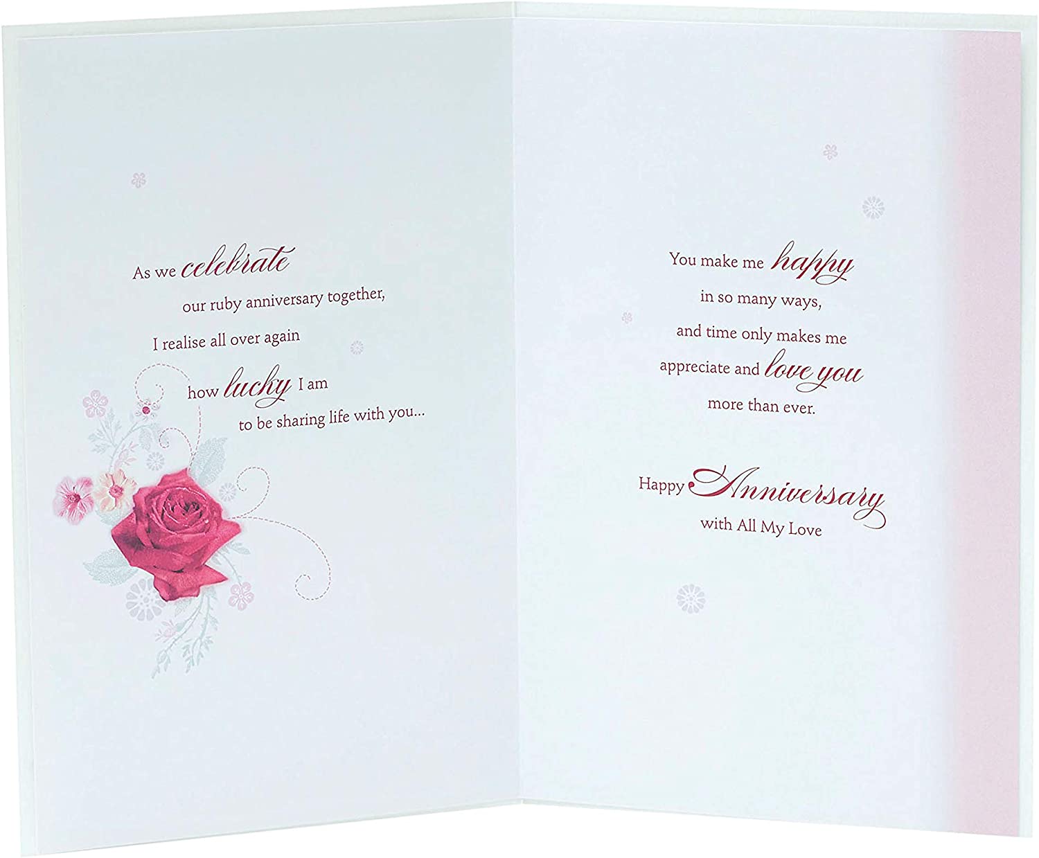 Red rose romance greeting card for wife celebrating Ruby Anniversary, featuring elegant design by UK Greetings.