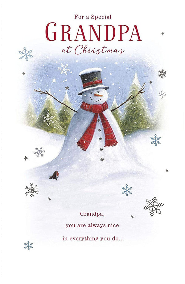 Festive Christmas greeting card featuring Santa Claus and snowman with heartfelt holiday wishes from UK Greetings.