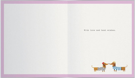 Sausage Dogs Anniversary Love Card from UK Greetings featuring adorable cartoon dachshunds on a romantic greeting card