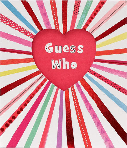 Secret Admirer Guess Who? Valentine's greeting card by UK Greetings featuring playful design and romantic message.