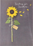 Sending You Sunshine sunflower design greeting card by UK Greetings featuring bright sunflower illustration on white background.