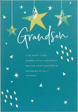 UK Greetings sentimental grandson birthday greeting card featuring stars and heartfelt message.