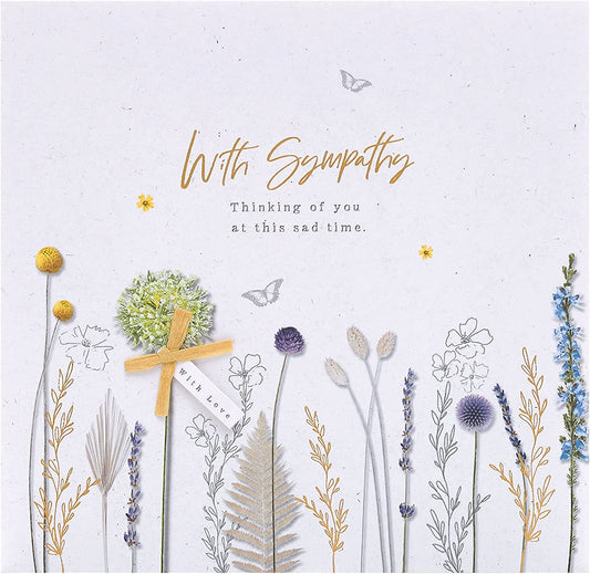 Serene Natural Gold Sympathy Card by UK Greetings featuring elegant gold accents and a peaceful design for condolence messages.