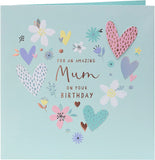 Silver copper foil Mum birthday greeting card with floral design from UK Greetings, featuring elegant gold accents and textured paper.