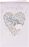 Silver foil swan laser-cut wedding greeting card with intricate design, perfect for celebrating special occasions.